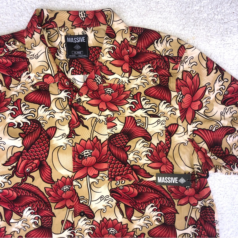 Massive shirt koi carp fish print button down NWT button down men XL cotton red